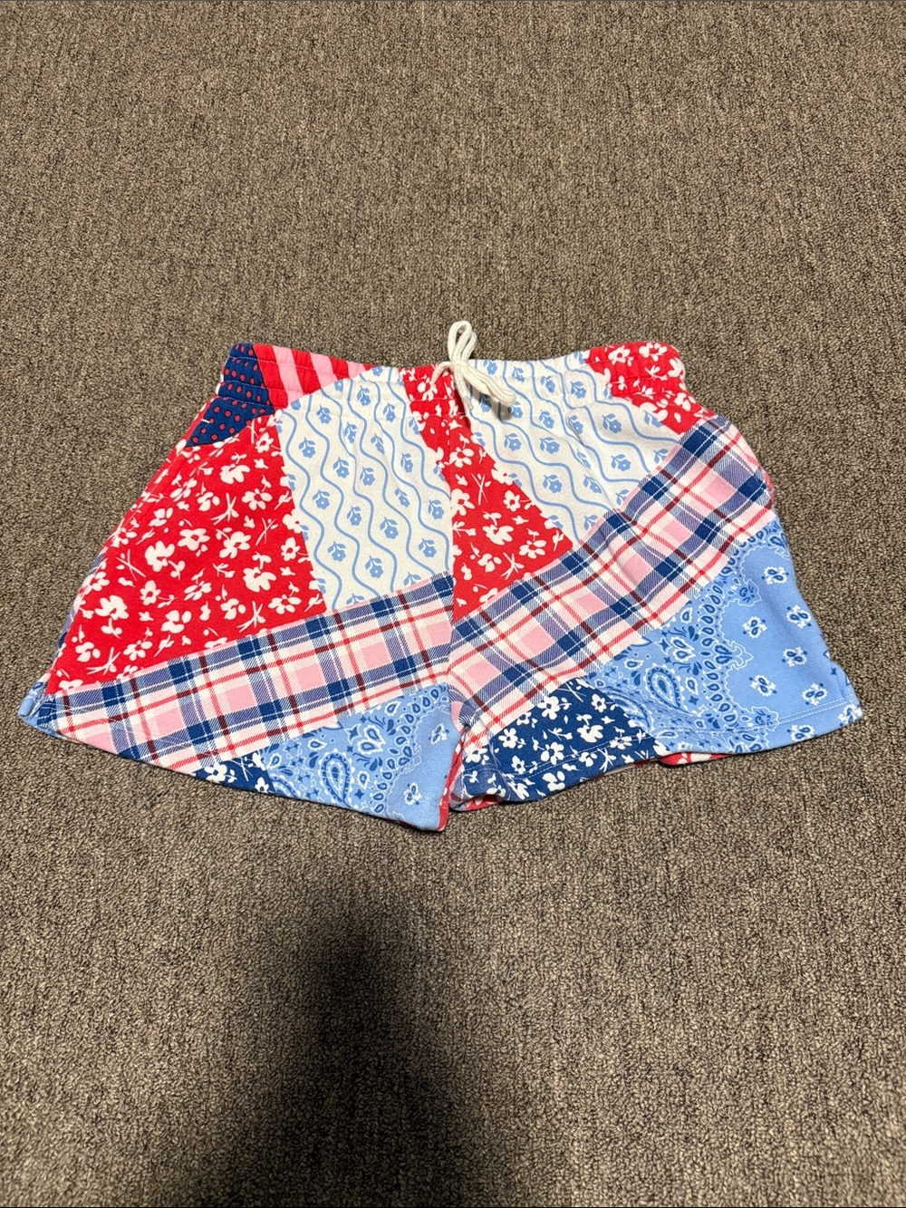 Patchwork Drawstring Athletic Shorts - Red & Blue